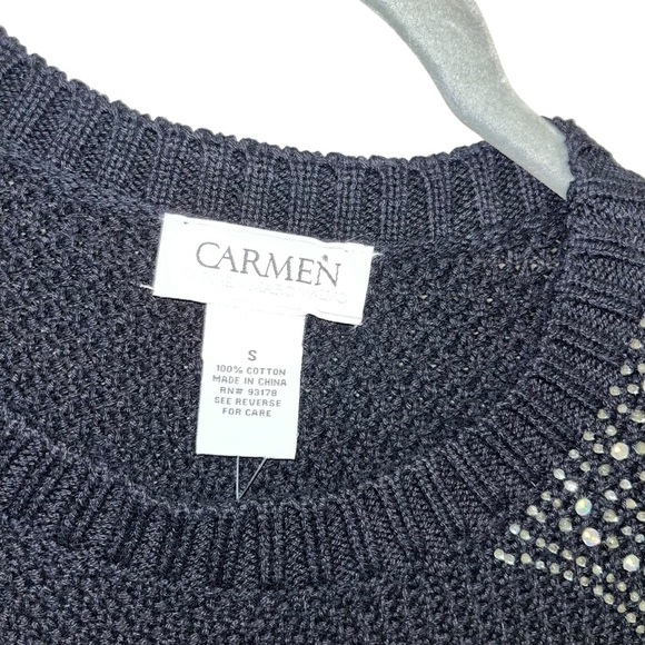 Carmen Marc Valvo Black Knit Sweater Embellished Jewels S Small new nwt y2k - Picture 4 of 5